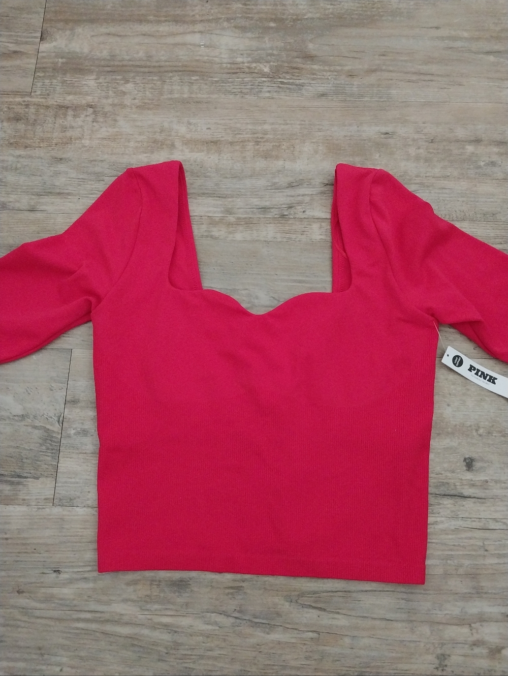 PINK Victoria's Secret Red Long-Sleeve Square-Neck Crop Top - Picture 4 of 5